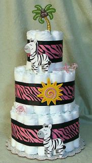   Diaper Cake ZEBRA, Jungle,,Zoo, Safari Animals Baby Shower Centerpiece