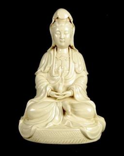 Blanc de Chine Kwan Yin Statue 9 Lotus Throne Porcelain.