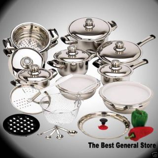 28pc Waterless T304 Surgical Stainless Steel Cookware Set Heavy Gauge 