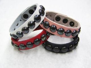 LEATHER STUDDED BRACELET BAND WITH BLACK ROUND STUDS PUNK ROCK METAL 