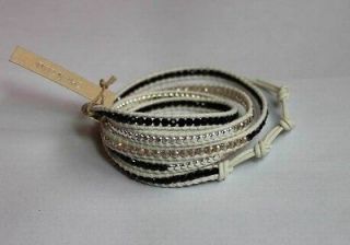   Swarovski Crystal and Sliver Nuggets Wrap Bracelet on White Leather