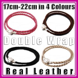DOUBLE WRAP BRAIDED LEATHER CHARM BRACELETS FOR BEADS