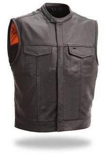   Leather Single Back Panel Concealed Carry Outlaw Club Motorcycle Vest