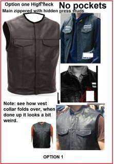   Anarchy Style Black Leather Vest for Motorcycle Smooth or Nubuck Suede
