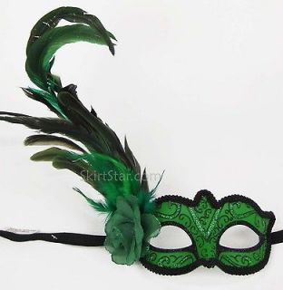 VENETIAN MASK Burlesque Poison Ivy Costume Masquerade Feathers Green 