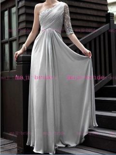 Modest One Shoulder Silver Gray Half Sleeve Long Mother of the Bride 