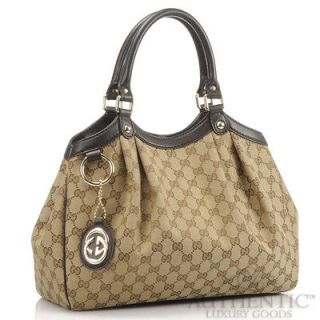 Gucci Sukey Monogram Tote Handbag  Double Brown Leather Handles 