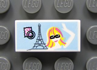 NEW Lego 1x2 White Decorated FLAT TILE Eiffel Tower & Female Girl 