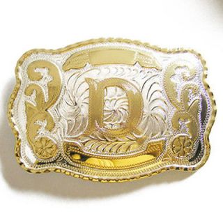 Initial D Letter Large Gold & Silver Rodeo Western Cowboy Metal Belt 