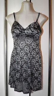   OF HOLLYWOOD M Cocktail Dress Mini Sexy Black Silver Floral Lace