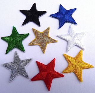 Star patches   red, blue, green, gold, yellow, black, white   iron on 