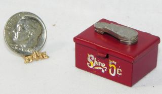 Dollhouse Miniature Shoe Shine Box Red Metal Multi Minis 1:12 Scale
