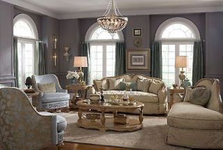 Aico Grand Aristocrat Living Room 2 Pc Wood Trim Camelback Sofa 
