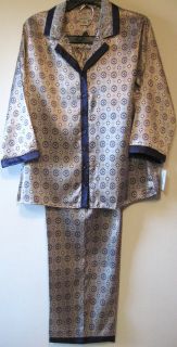 Liz Claiborne Silver Satin Pajamas Womens Size M L XL Sleepwear Sets 