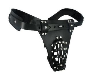The Safety Net Leather Male Chastity Belt with Prostate Massager 
