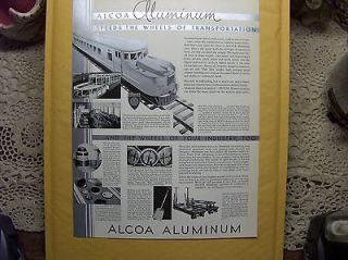 Vtg 1933 Print Ad Alcoa Aluminum Railroad Locomotive Lift Carts 