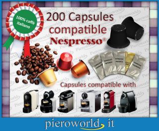 200 coffee capsules compatible with all machines Nespresso pods 