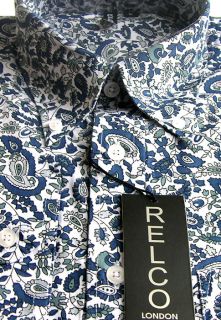 Blue & White Paisley Pattern Mens Shirt   Classic Mod Vintage Design 