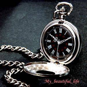   Antique Style Silver Engraved Case Mens Pocket Watch with Chain