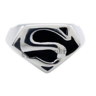 Mens Silver Superman Hero Stainless Steel Ring Size 9, 10, 11, 12