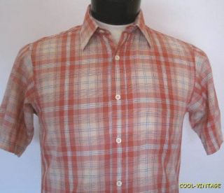   straight bottom Mens Size M Thin MOD Brick plaid Button Down shirt