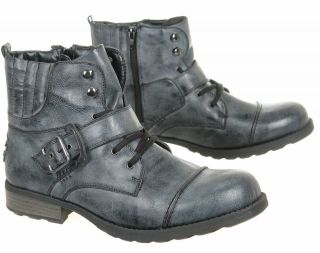 Mens Black Biker Style Boots. Lace Ups with Boot Strap Size 6 7 8 9 10 