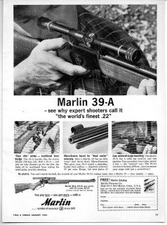 1964 Vintage Ad The Marlin 39 A .22 Lever Action Rifles