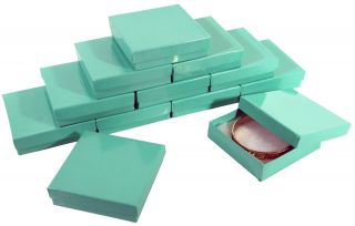   Teal Blue Cotton Filled Gift Boxes 3 1/2 X 3 1/2 Jewelry Pendant Box