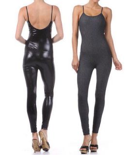  Fitted Jumpsuit BodySuit FULL LENGTH Metallic Shiny Black Gray Black