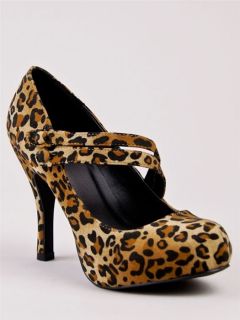 NEW QUPID Women High Heel Mary Jane Pump Shoe brown sz Camel Leopard 