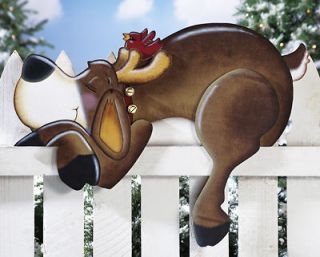 UNIQUE CHRISTMAS WOODEN REINDEER SLEEPING YARD PORCH LAWN DECOR NEW
