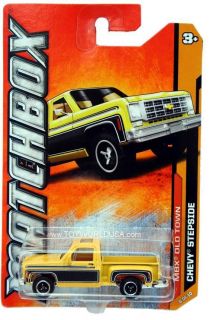 2012 Matchbox #66 MBX Old Town 1975 Chevrolet Stepside Pickup yellow