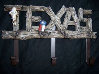   COAT WALL HANGER TEXAS IN FENCE POSTS, +STEER SKULL,BOOTS,+MORE, NEW