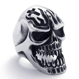   Vintage Black Silver Gothic Skull Stainless Steel Mens Ring W21373 11