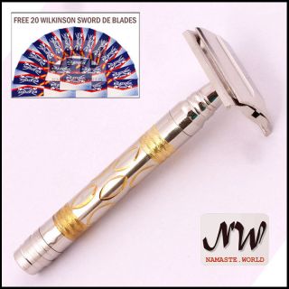   Shaving Safety Razor SR 3 Piece + 20 Wilkinson Sword DE Blades Free