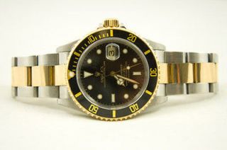 Rolex Watch Mens Stainless Steel & 18K Gold Submariner 16613 Blue Dial 