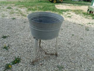 Vintage Round Wash Tub On Stand good for flower pot good for decor
