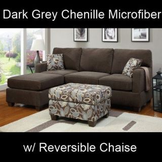   Chenille Microfiber Sectional Sofa with Reversible Chaise Couch F74834