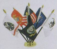 Military Flag Set! USMC, Army, USN, USCG, USN, USA 6 Flags Desk Set 