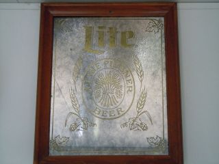 Miller Lite Mirror with Gold in Wooden Frame Great for Restaurant 