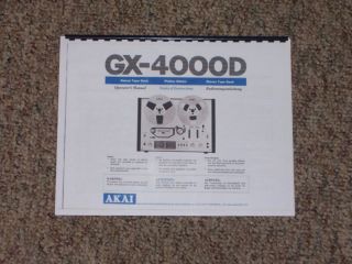 Akai GX 4000D Reel to Reel Owners Manual Pro Bound!