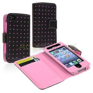 Wallet Pink Dot Flip PU Leather Card Holder Case Pouch Cover For 