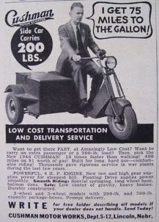 1946 Vintage CUSHMAN MOTOR SCOOTER w SIDE CAR Ad * Low Cost 