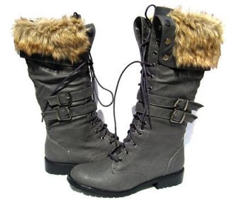 Womens Designer Motorcycle Boots Gray shoes winter fur snow Ladies 