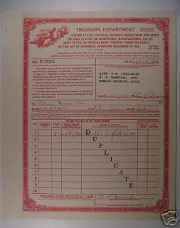 1930s US Treasury OPIUM & COCA LEAVES order form