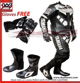   /Black Racing Leather Motorcycle suit, Shoes,Glove/ Any Logo R1,R,R6