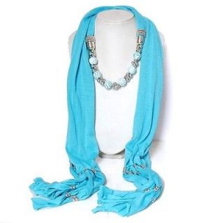   FLORAL PATTERN BEADS STRAND NECKLACE & SKY BLUE COLOR SCARF SHAWL