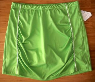   NEW ~ S Womens LIME GREEN White Ruched Athletic Tennis Skirt Skort