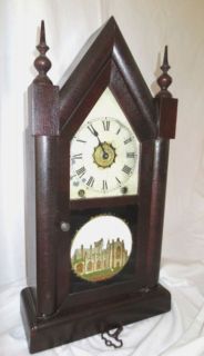 New Haven Steeple Clock Melrose Abbey Mantle Key Paper Reverse Paint 