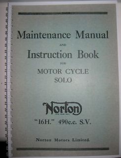 Norton 16 H Maintenance Manual and Instruction Book 1938